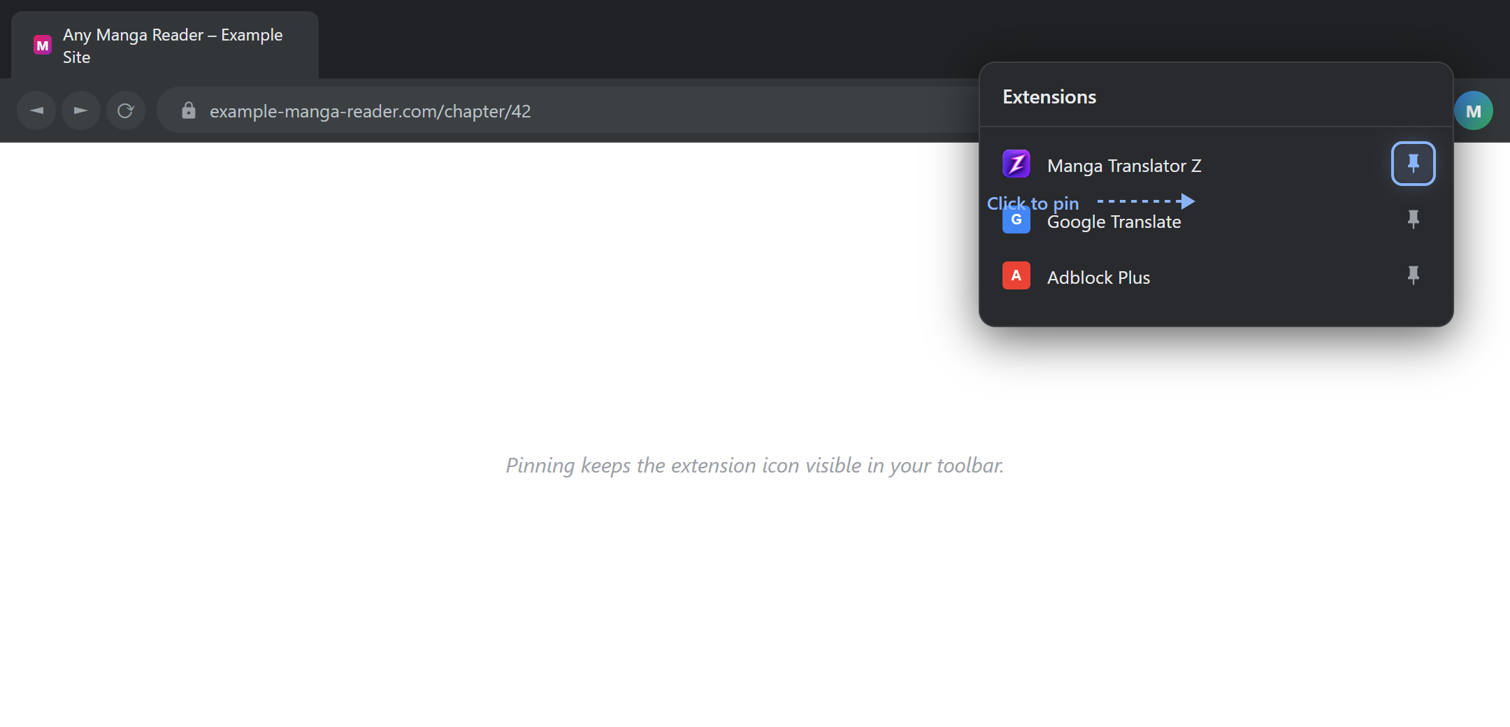 Pinning the extension to the Chrome toolbar